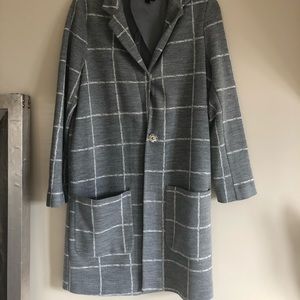 TopShop Above the knee Checkered Grey Coat